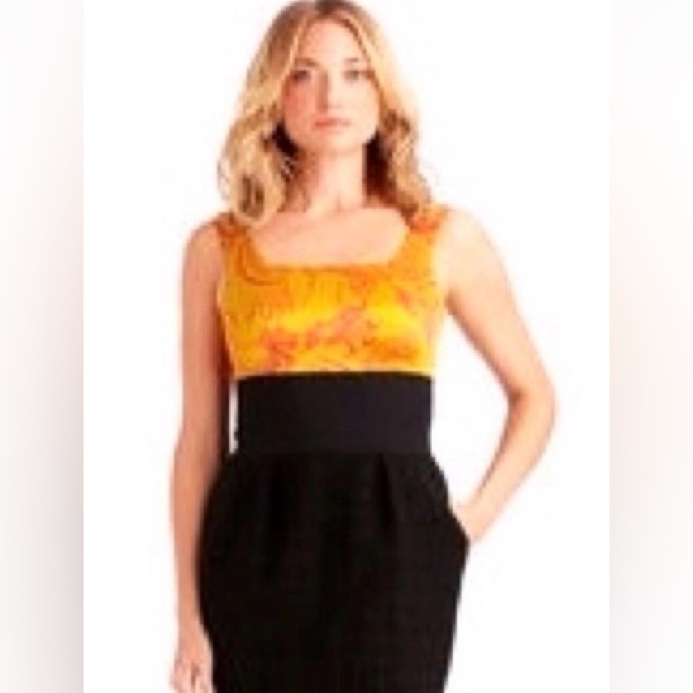 NWT 🎉RACHEL Rachel Roy Yellow Floral Bodice Black Waist Mini Dress